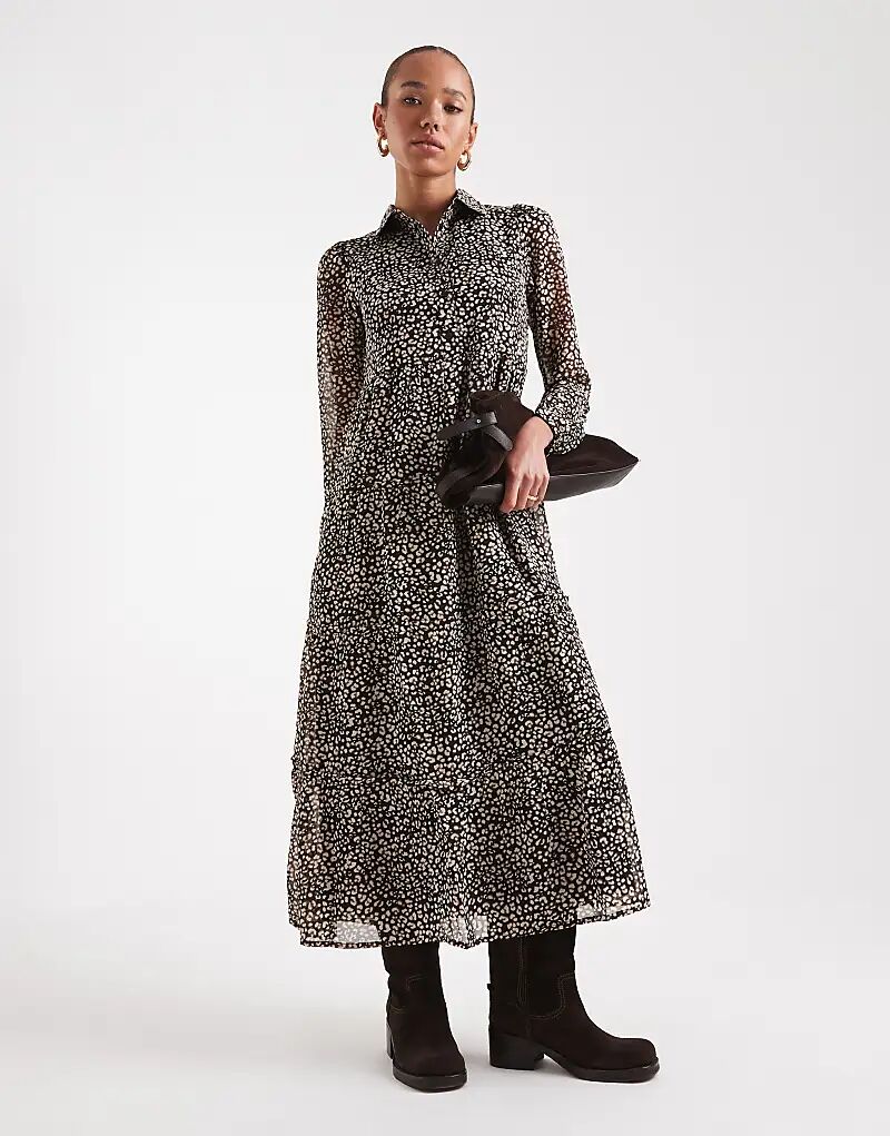 

Платье мидакси с леопардовым принтом от Wednesday's Girl, многоярусное, коричневого цвета