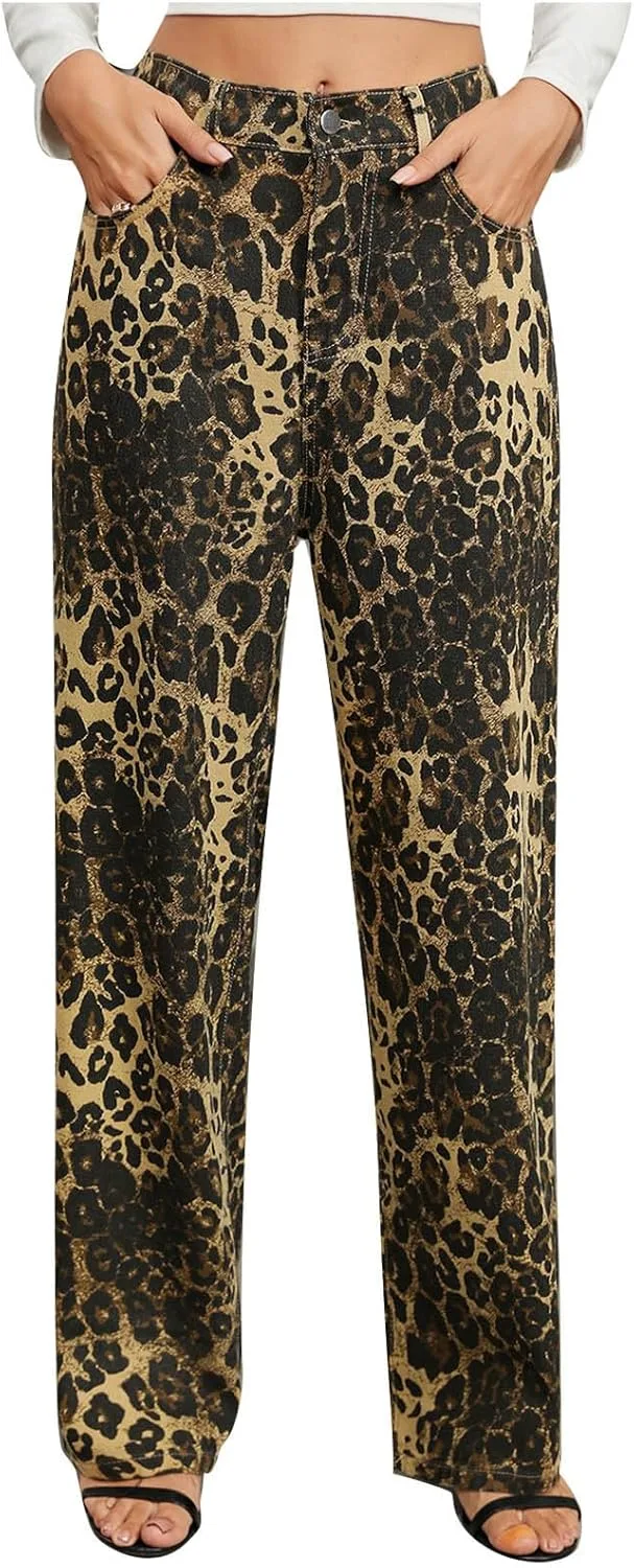 

Женские джинсы с леопардовым принтом Y2k в стиле grunge