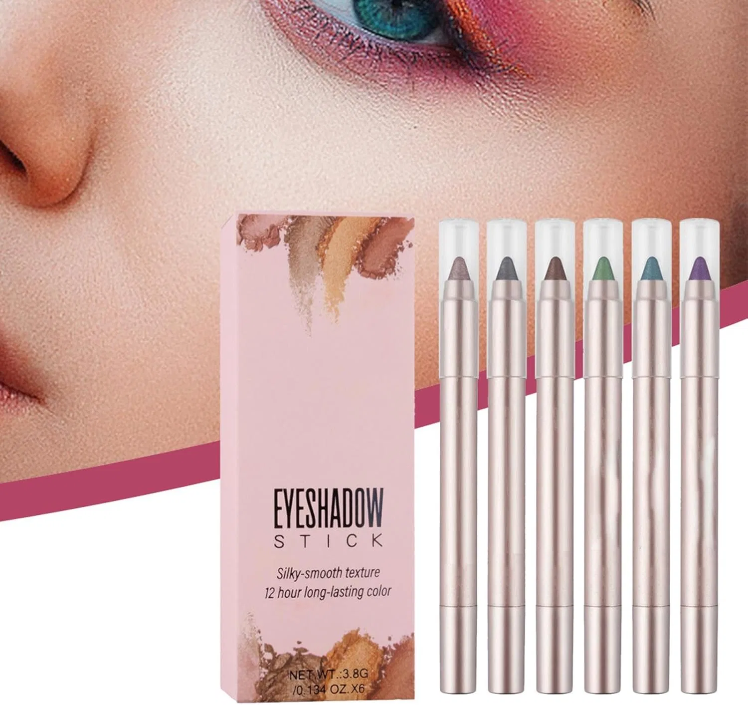 Набор теней для век Glitter Eyeshadow Sticks, 6 шт, без бренда — фото 3