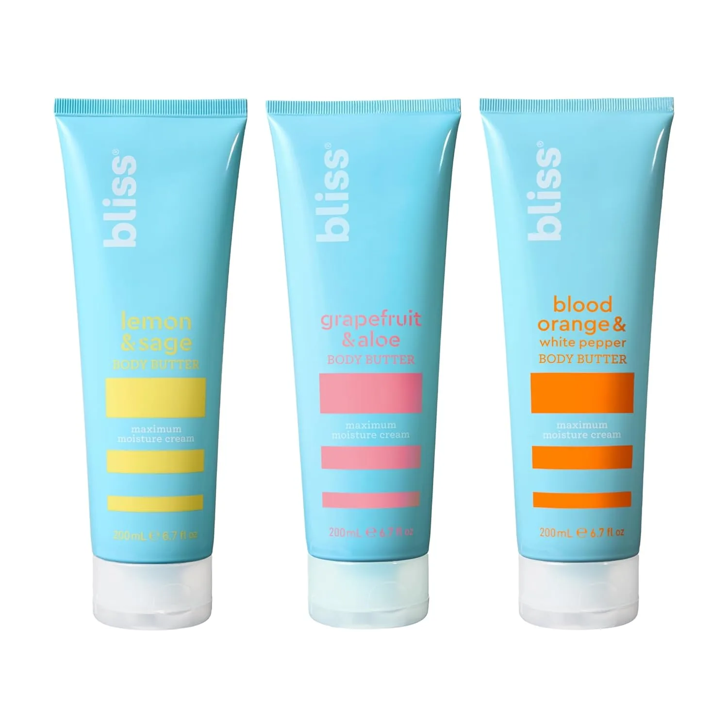 Набор Bliss Body Butter Lotion Trio: Lemon & Sage, Grapefruit & Aloe, Blood Orange & White Pepper, увлажняющий лосьон для сухой кожи, веганский, 3 шт по 200 мл 65,9 мл (3 шт.), ORANGE