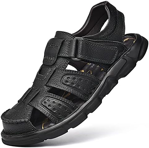 

Мужские сандалии Mecolop, кожаные, с закрытым носком, для прогулок на открытом воздухе, регулируемые, пляжные туфли типа «рыбак», черный