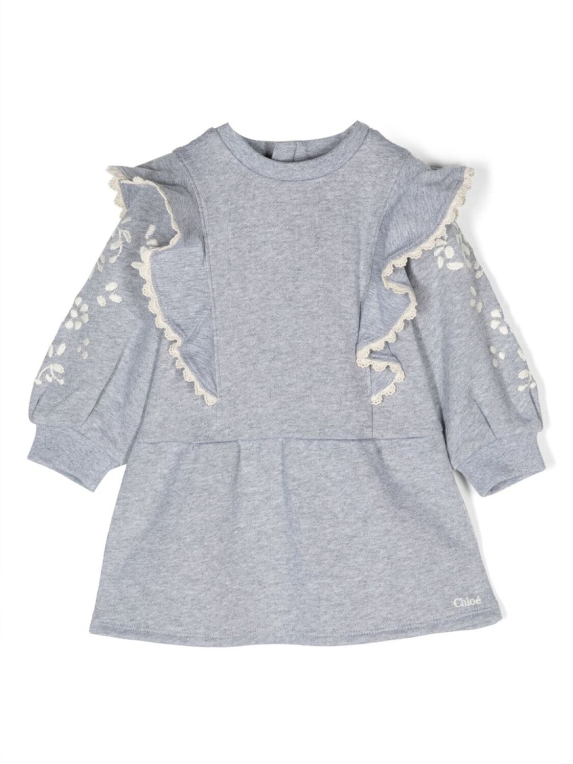 

Платье с вышитым логотипом Chloé Kids, серый
