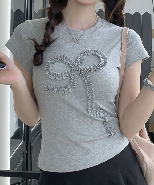 

Мини-футболка с присборенной лентой LAFFMO, серый