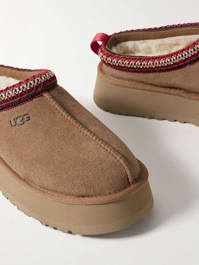 Тапочки на платформе из овчины с вышивкой Tazz Ugg, коричневый — фото 4