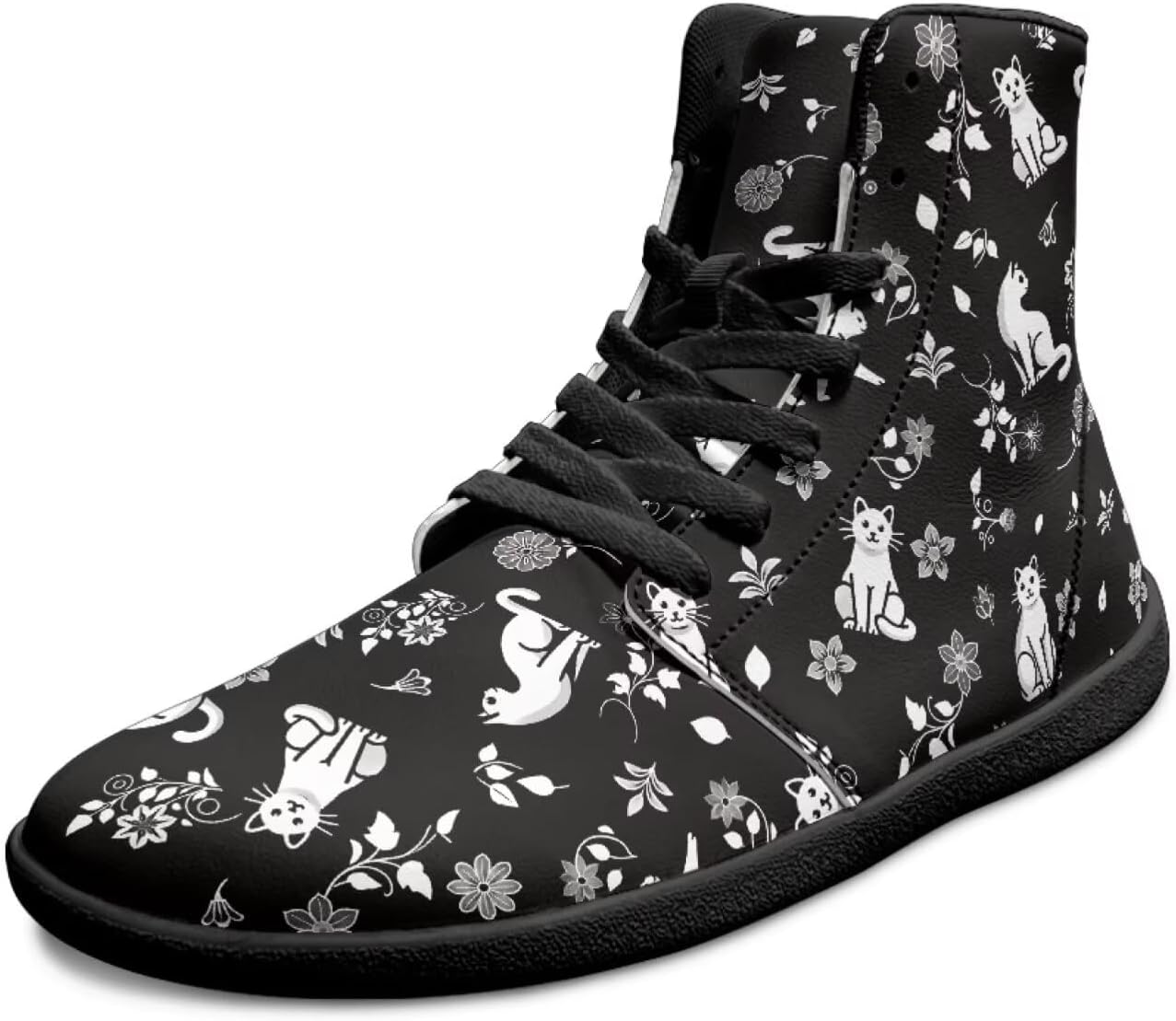 

Высокие мужские кроссовки для ходьбы босиком, противоскользящие, на шнуровке, с широким носком, повседневные, дышащие, для ходьбы и тренировок Xixirimido, Floral Cat