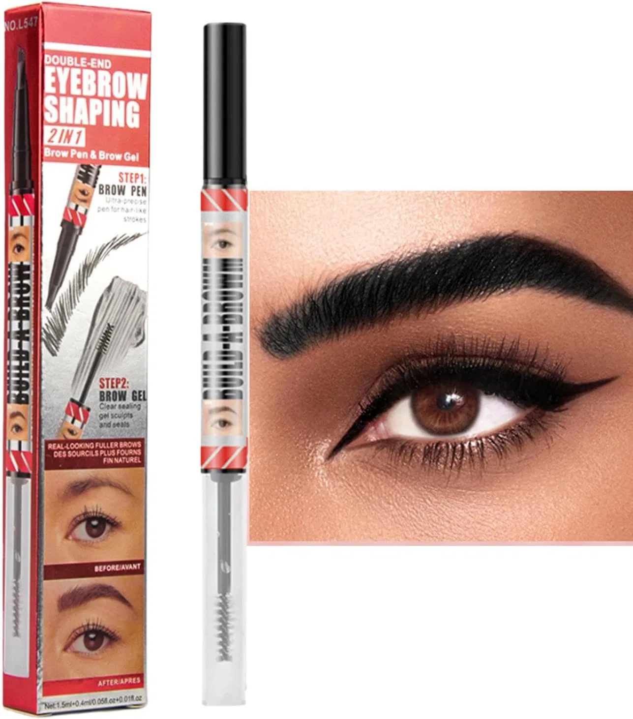 Карандаш для бровей Microblading с гелем, водонепроницаемый, 2-в-1, 1.5мл+0.4мл, черный
