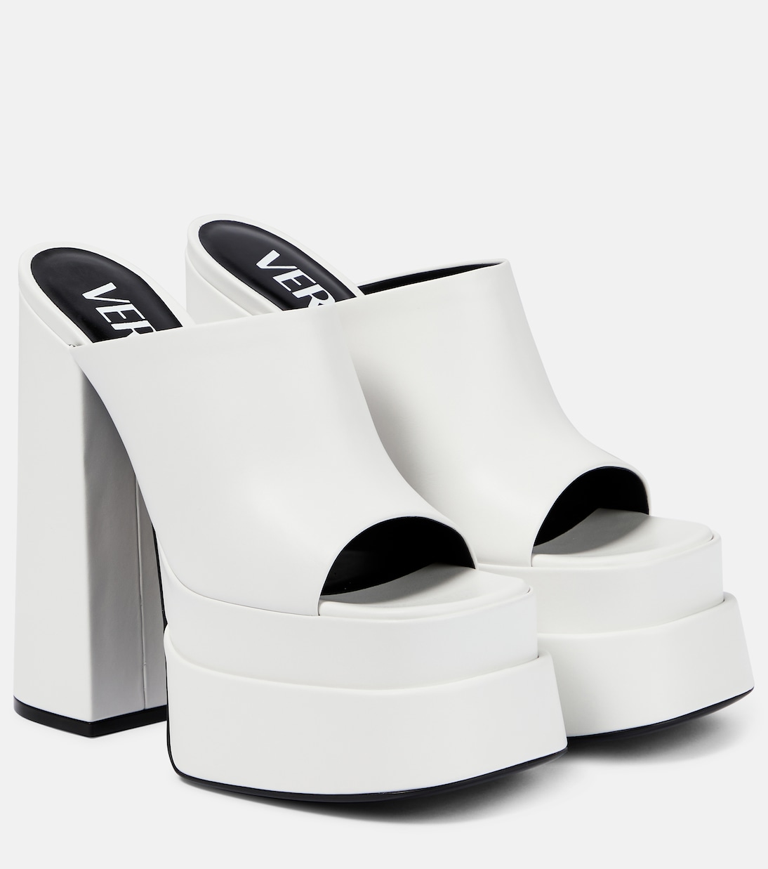 Кожаные мюли на платформе Versace, Bianco Ottico - Oro Versace