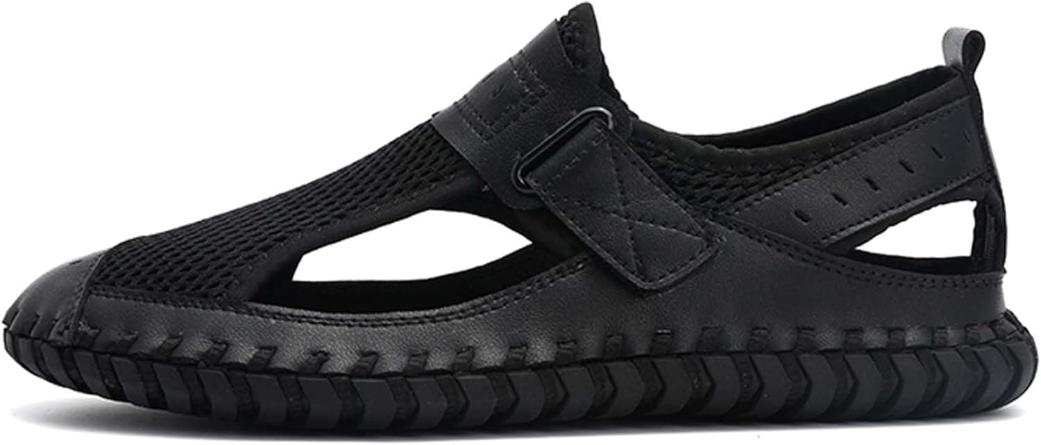 

Мужские сандалии Vtiao, верх из сетчатых вставок, мягкие и дышащие, ручная строчка, перфорированные дышащие сандалии, модные водные туфли, пляжная обувь, обувь для вождения, обувь для босых ног, черный