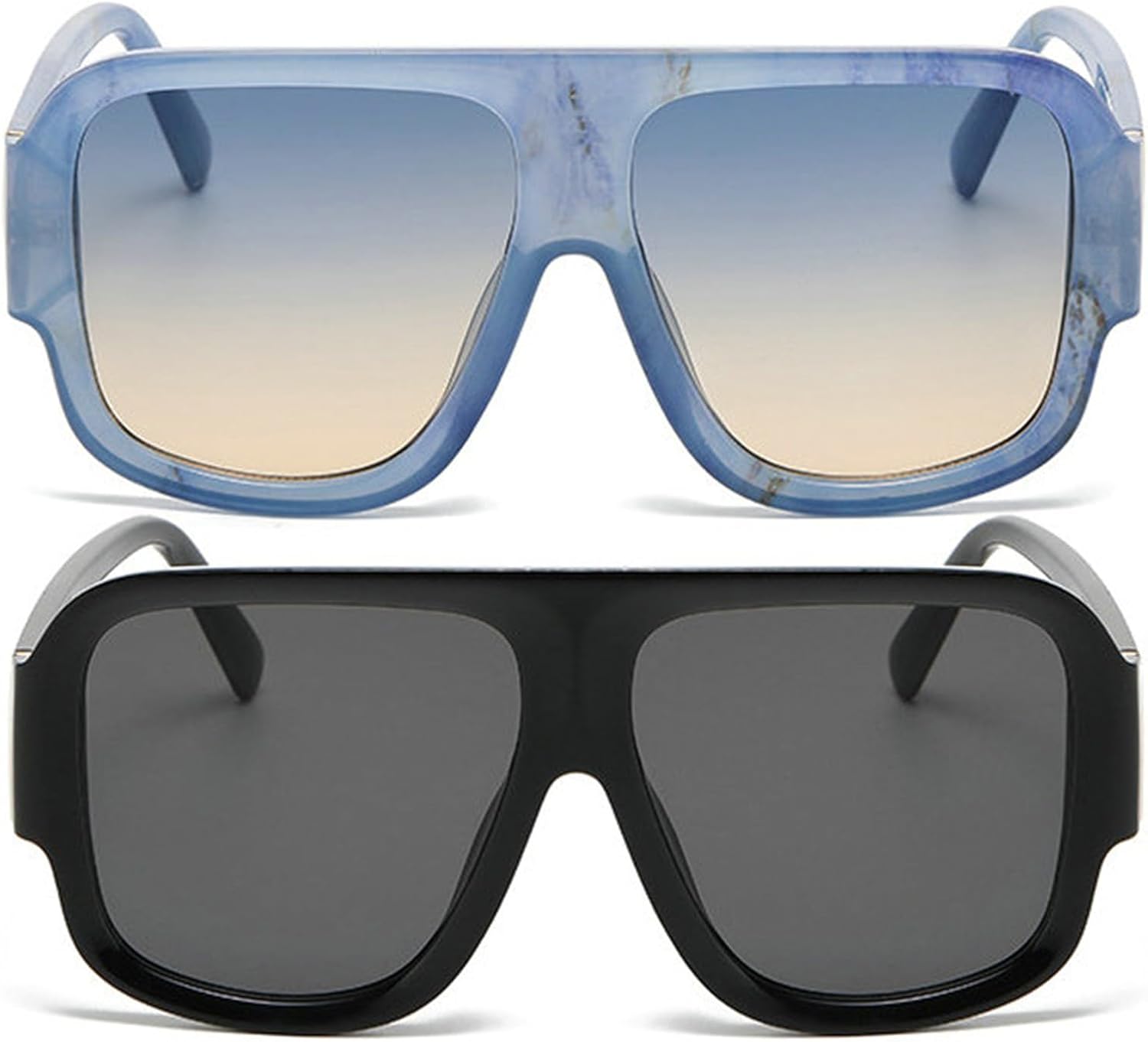 

Willochra — стильные солнцезащитные очки большого размера для женщин и мужчин, с большими тонированными линзами, необычные очки с плоской верхней частью, очки-пилот с защитным экраном, крутые оттенки, Black+blue