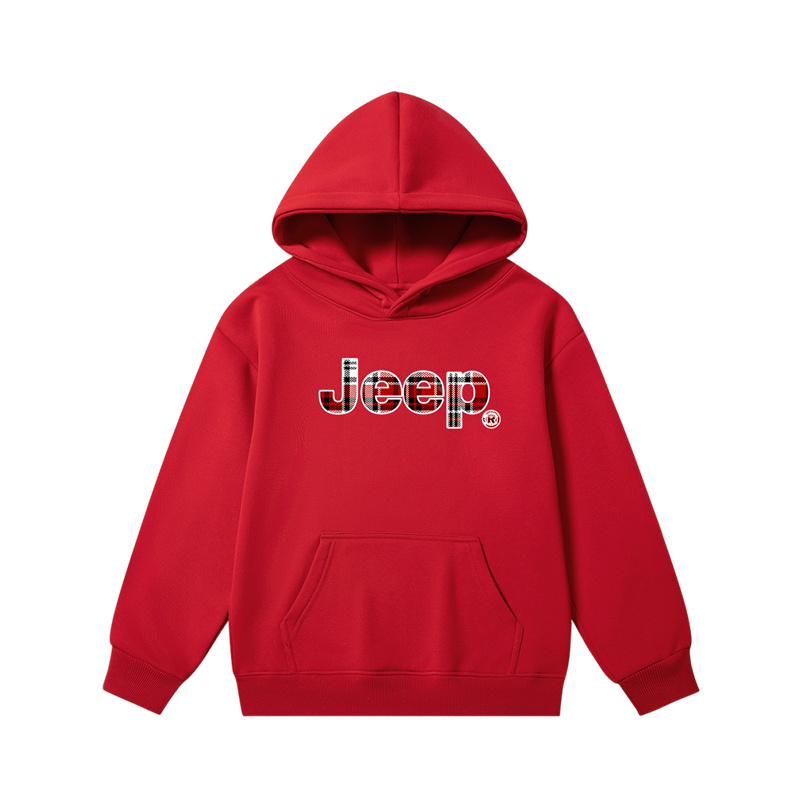 

Толстовка с капюшоном утепленная для школьников Jeep, new year красный
