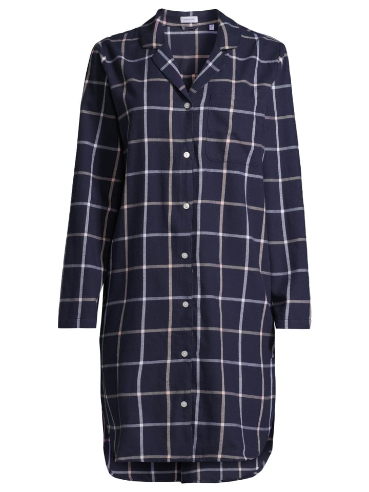 

Классическая фланелевая ночная рубашка темно-синего цвета Seidensticker