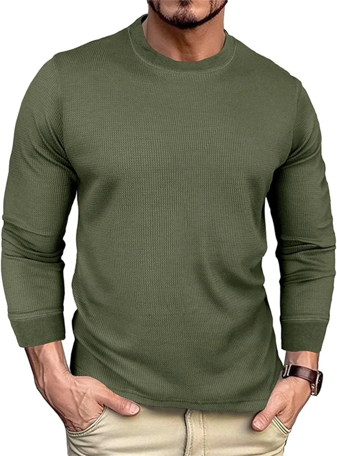 Мужской свитер с круглым вырезом и вафельной вязкой Slim Fit — фото 2