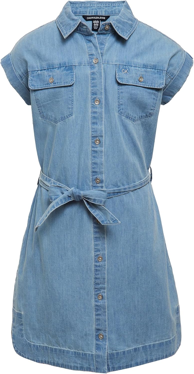 

Платье-рубашка Calvin Klein Girls с коротким рукавом из легкого денима из шамбре, Chambray