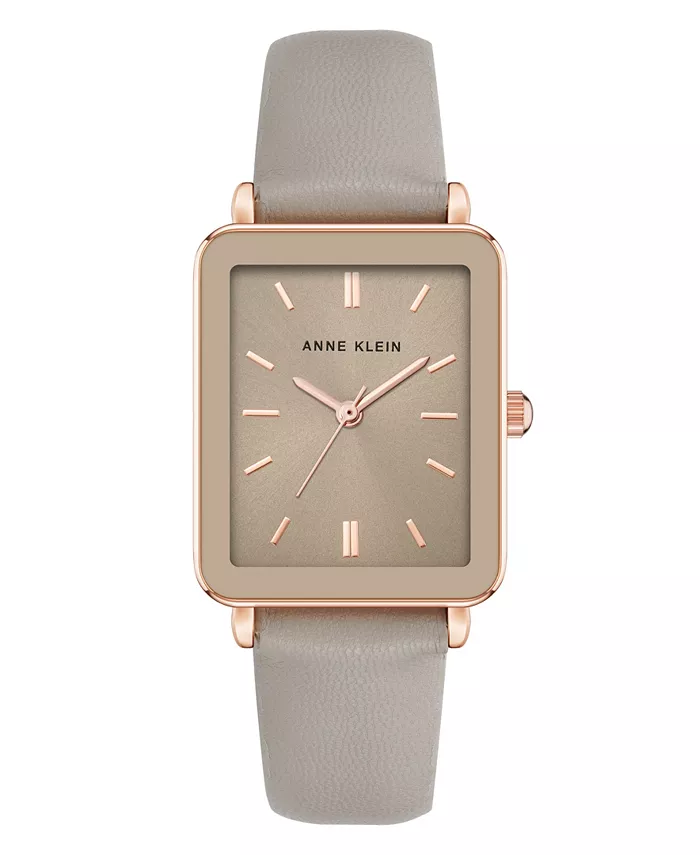 

Женские кварцевые прямоугольные часы из серо-коричневой кожи и металлического сплава оттенка розового золота, 26 мм Anne Klein