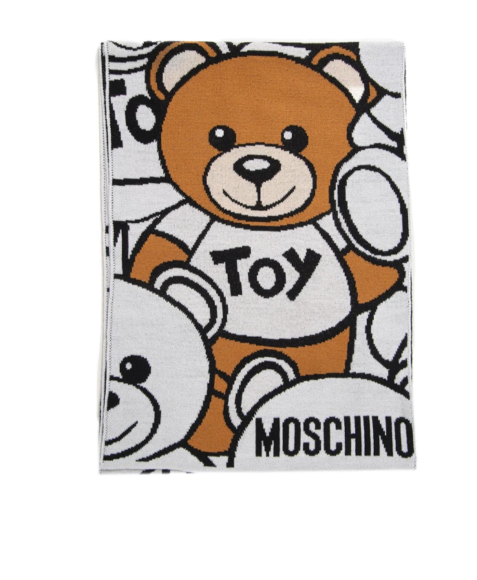 

Шерстяной шарф макси с логотипом Moschino, белый