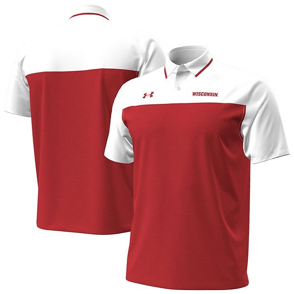 

Мужская поло wisconsin badgers красная/белая с зелеными вставками Under Armour