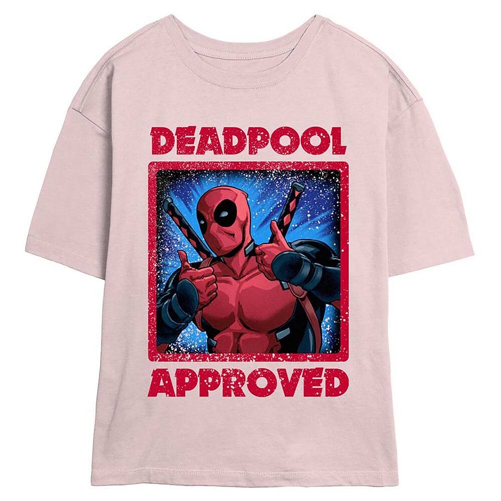 

Футболка с изображением скиммера и плакатом Marvel Deadpool Approved для юниоров, цвет Blush