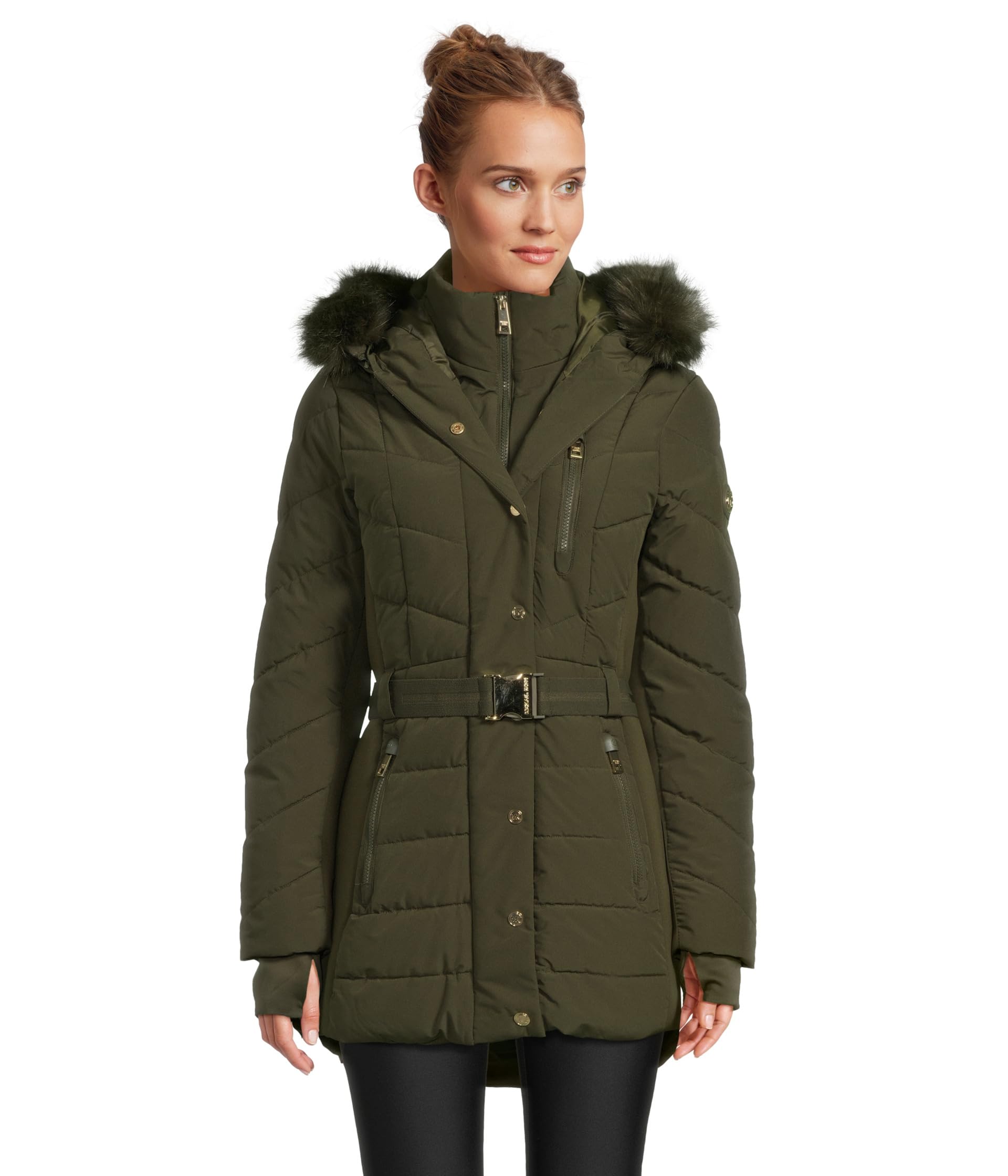 

Куртка MICHAEL Michael Kors Chevron w/ Belt A421509B74, оливковый