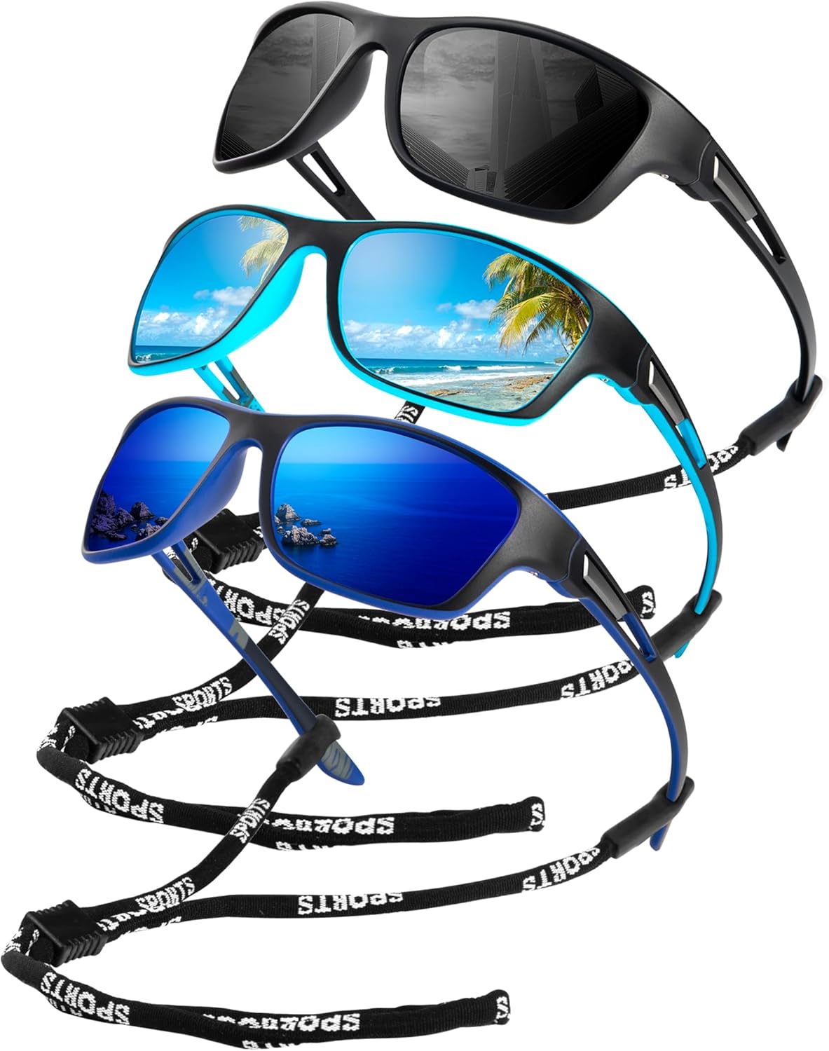 

Поляризованные солнцезащитные очки KALIYADI для мужчин, спортивные солнцезащитные очки для вождения, езды на велосипеде и рыбалки с защитой от УФ-излучения, Matte Black/Ice Blue/Dark Blue