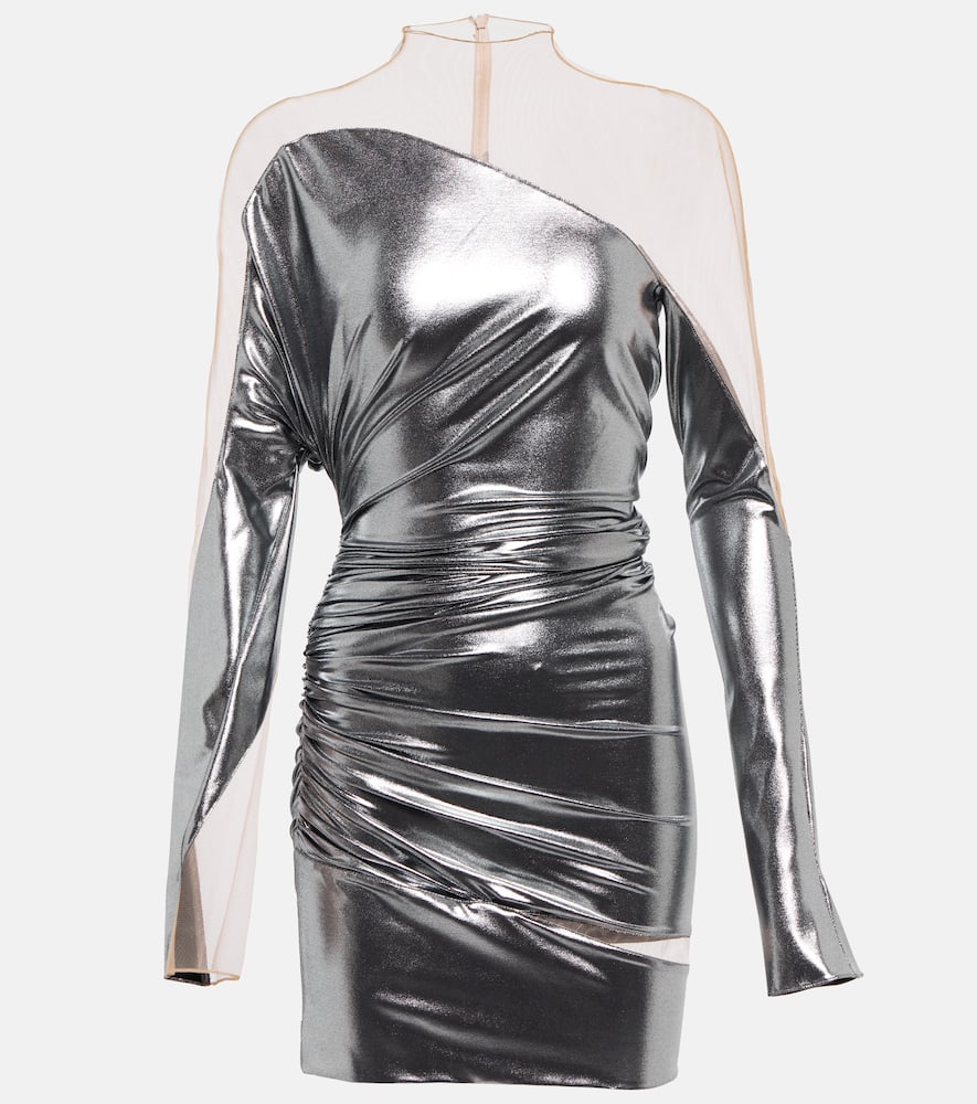 

Мини-платье с панелями Mugler, Chrome Silver/Nude 01