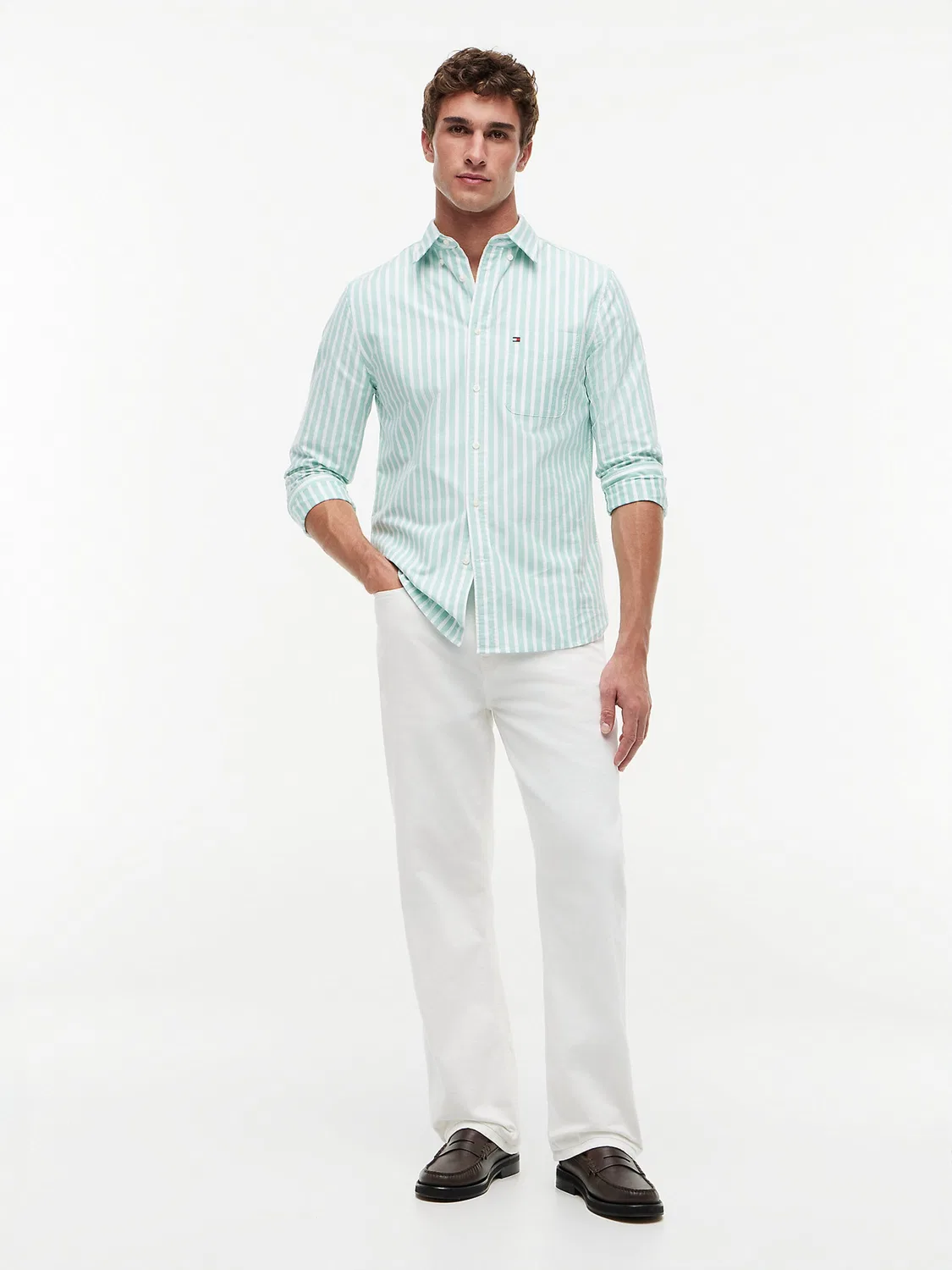 Рубашка на пуговицах Tommy Hilfiger прямого кроя, мятного цвета — фото 3