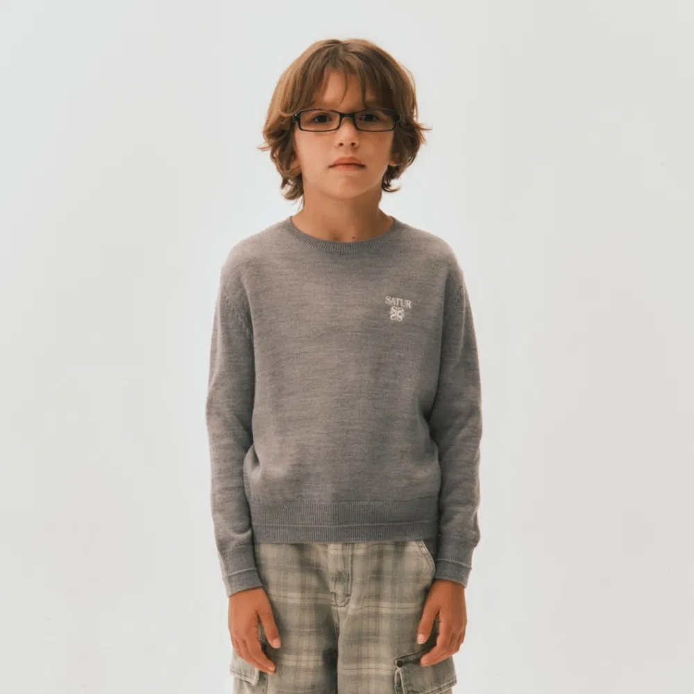 Детский базовый джемпер Lauren Crewneck Fine Knit, серый, от Satur Kids