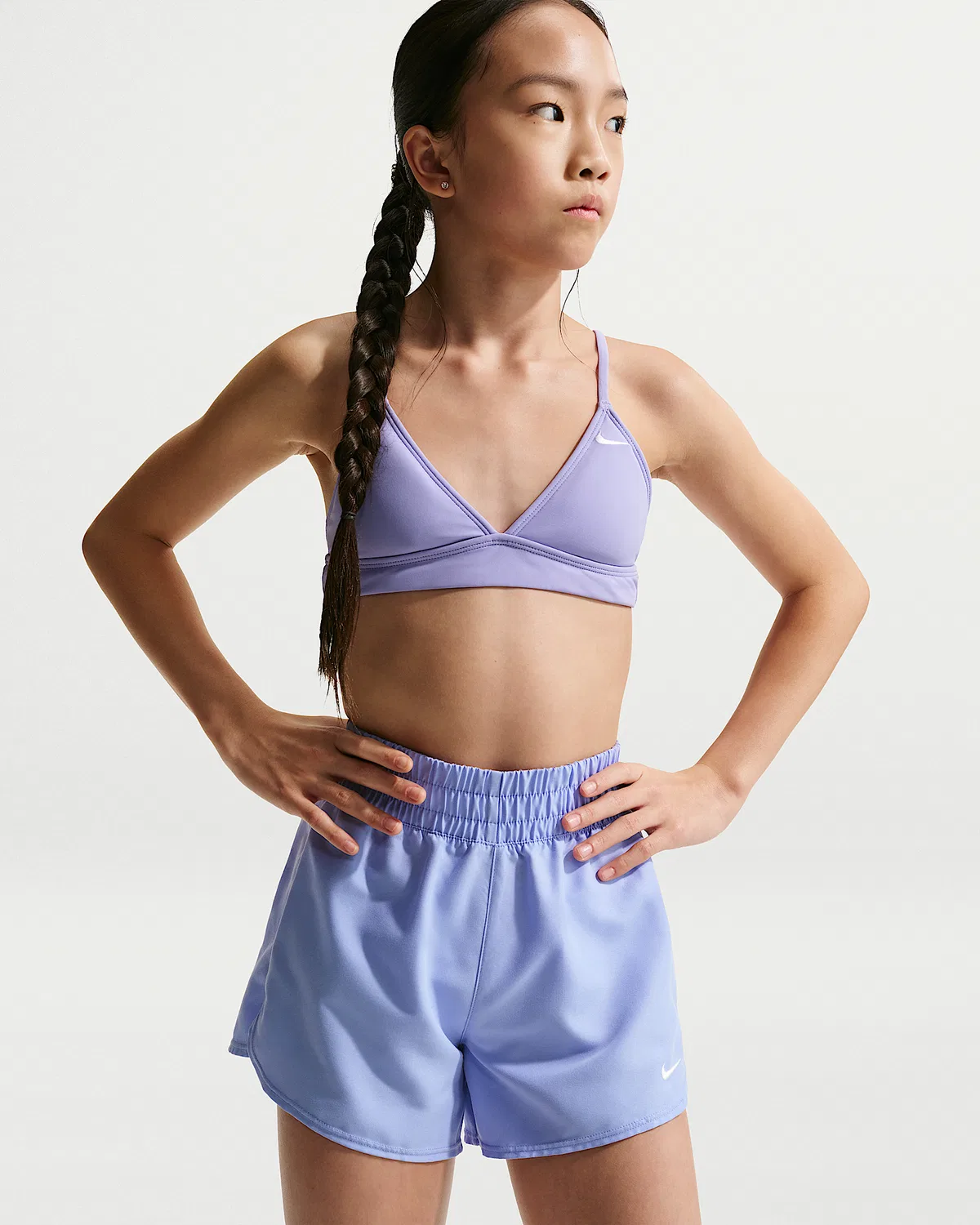 Детские (девочки) плавательные шорты Nike Swim Breaker 3", Light Thistle/White — фото 4