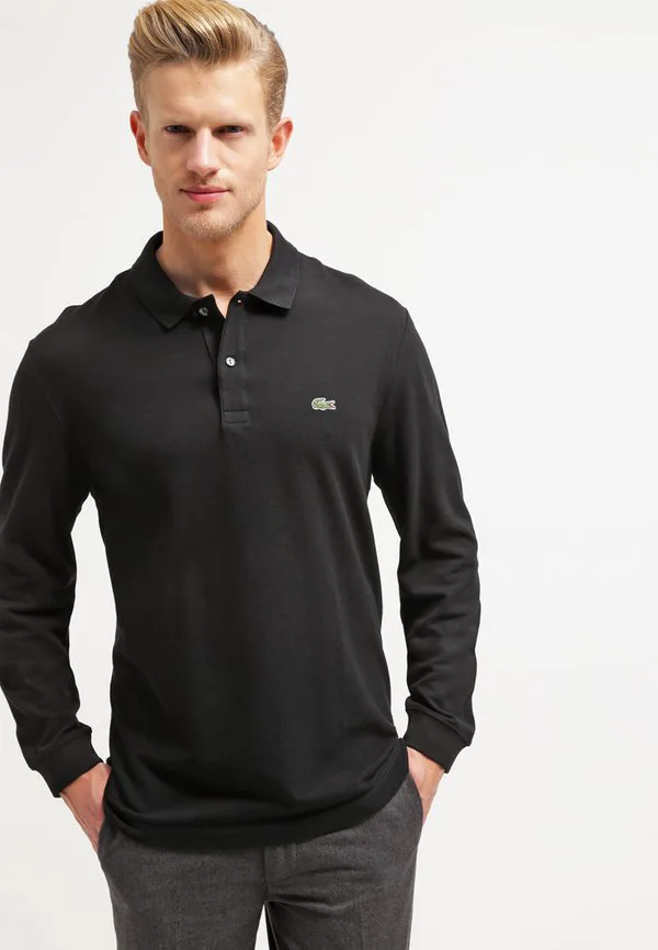 Рубашка поло Lacoste, длинный рукав, однотонная, черный