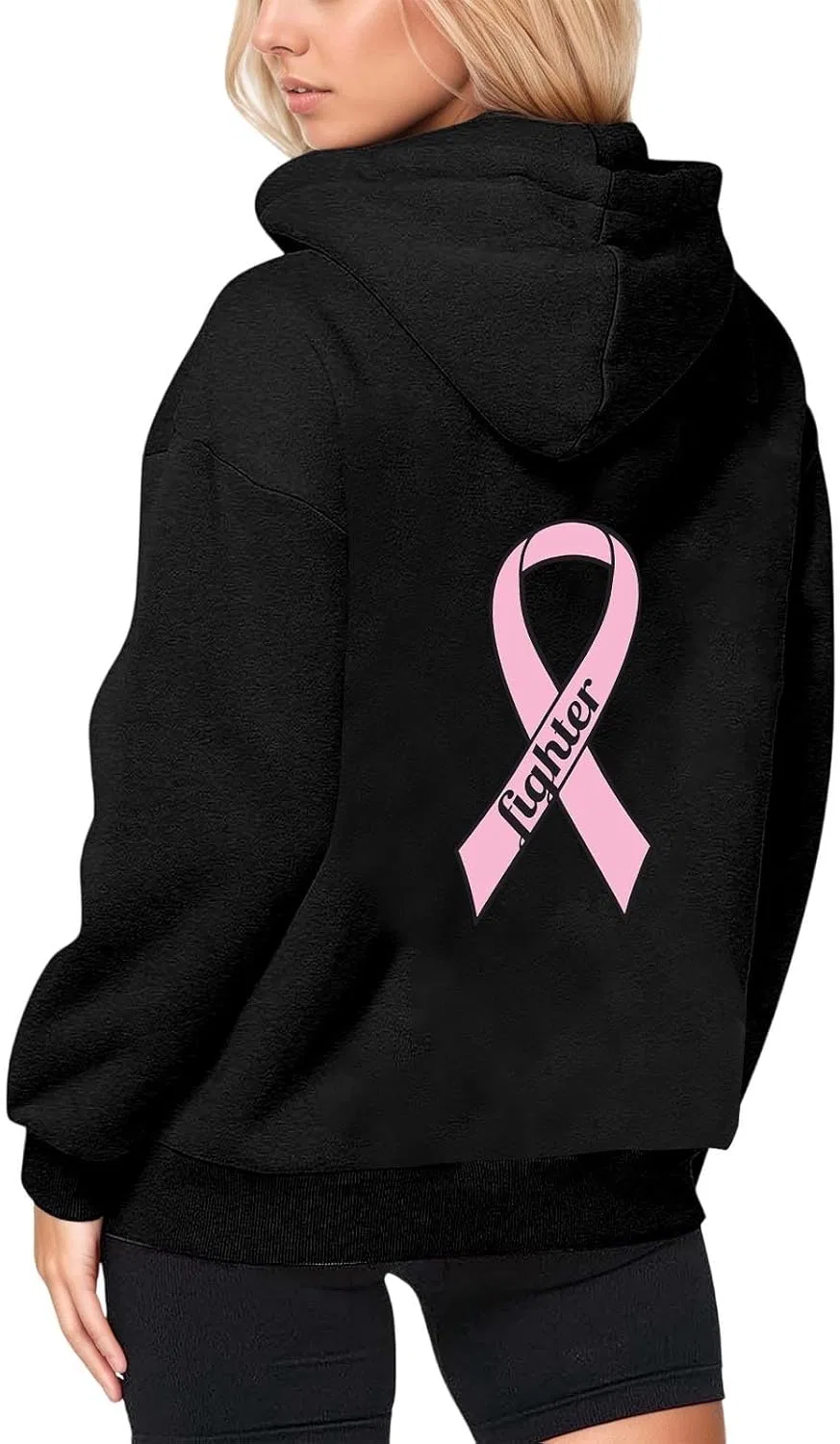 Худи женское на молнии, бренд Breast Cancer Awareness, черное — фото 3