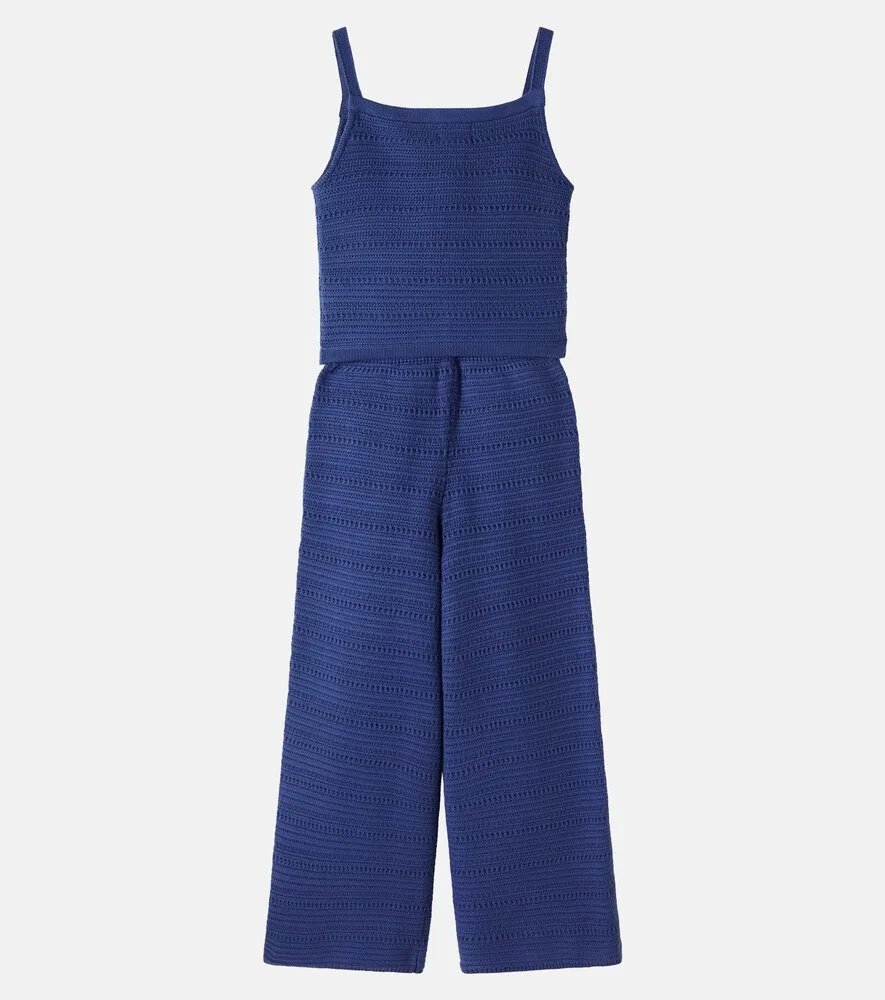 Вязаный хлопковый комплект: майка и брюки Polo Ralph Lauren Kids, синий — фото 2