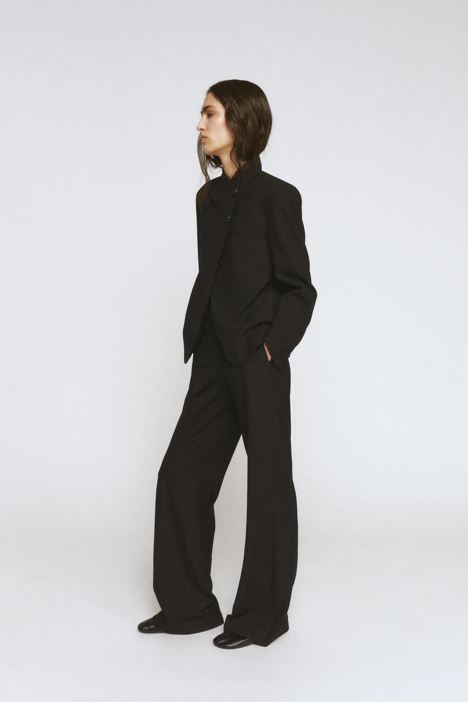 Брюки в тонкую полоску с высокой талией, коллекция zw Zara, черный — фото 4