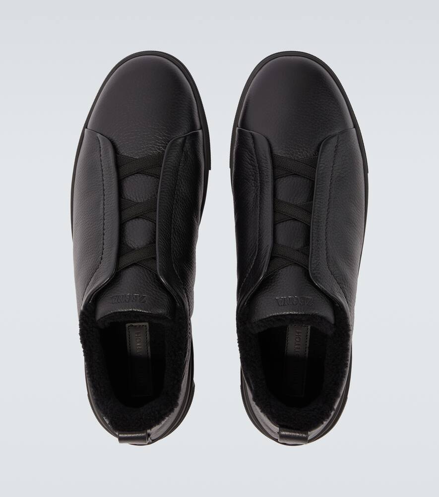 Кроссовки из кожи с тройной строчкой Zegna, Black — фото 4