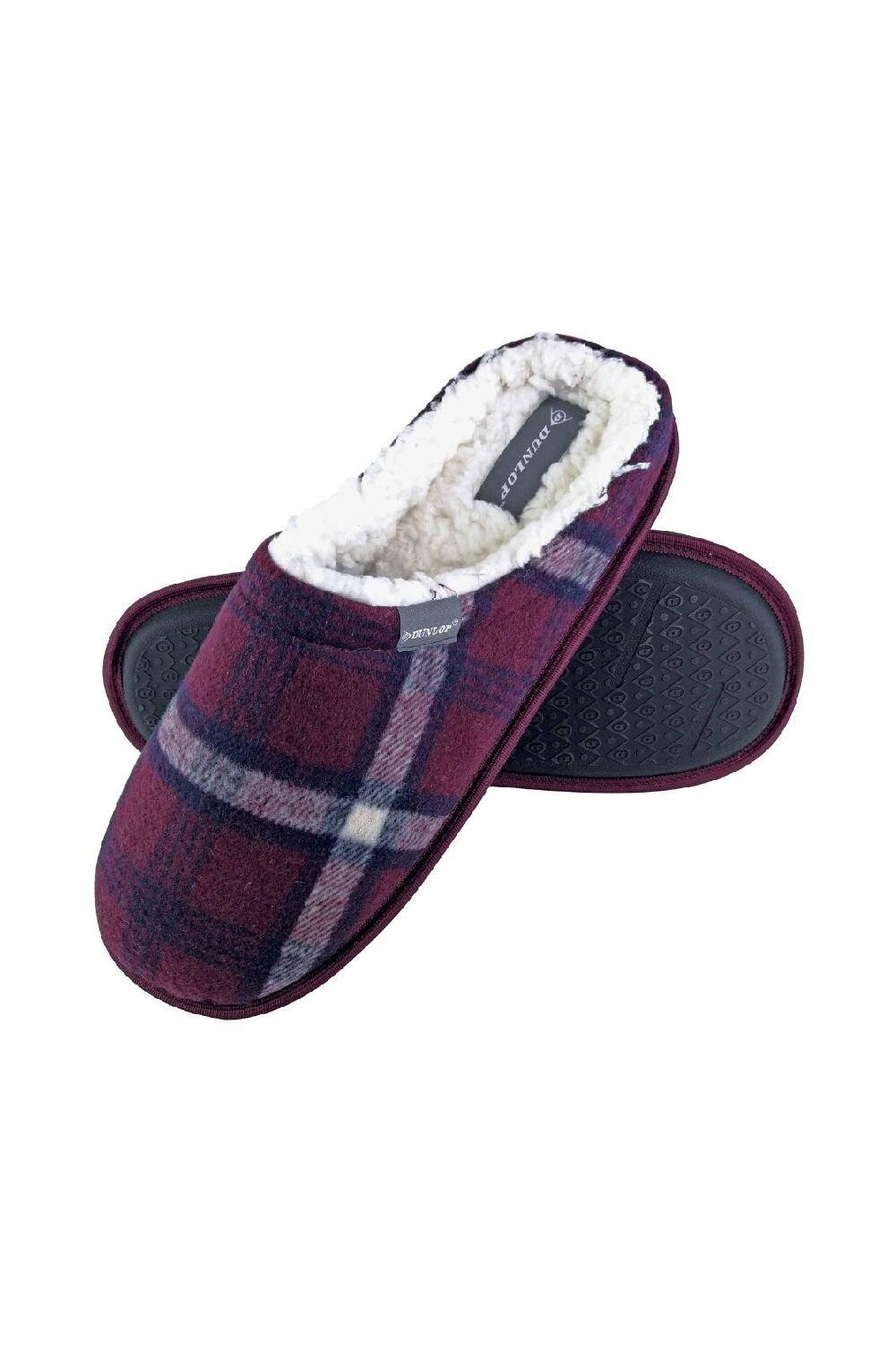

Теплые домашние тапочки в клетку с мягкой флисовой подкладкой и мюлями Dunlop, красный