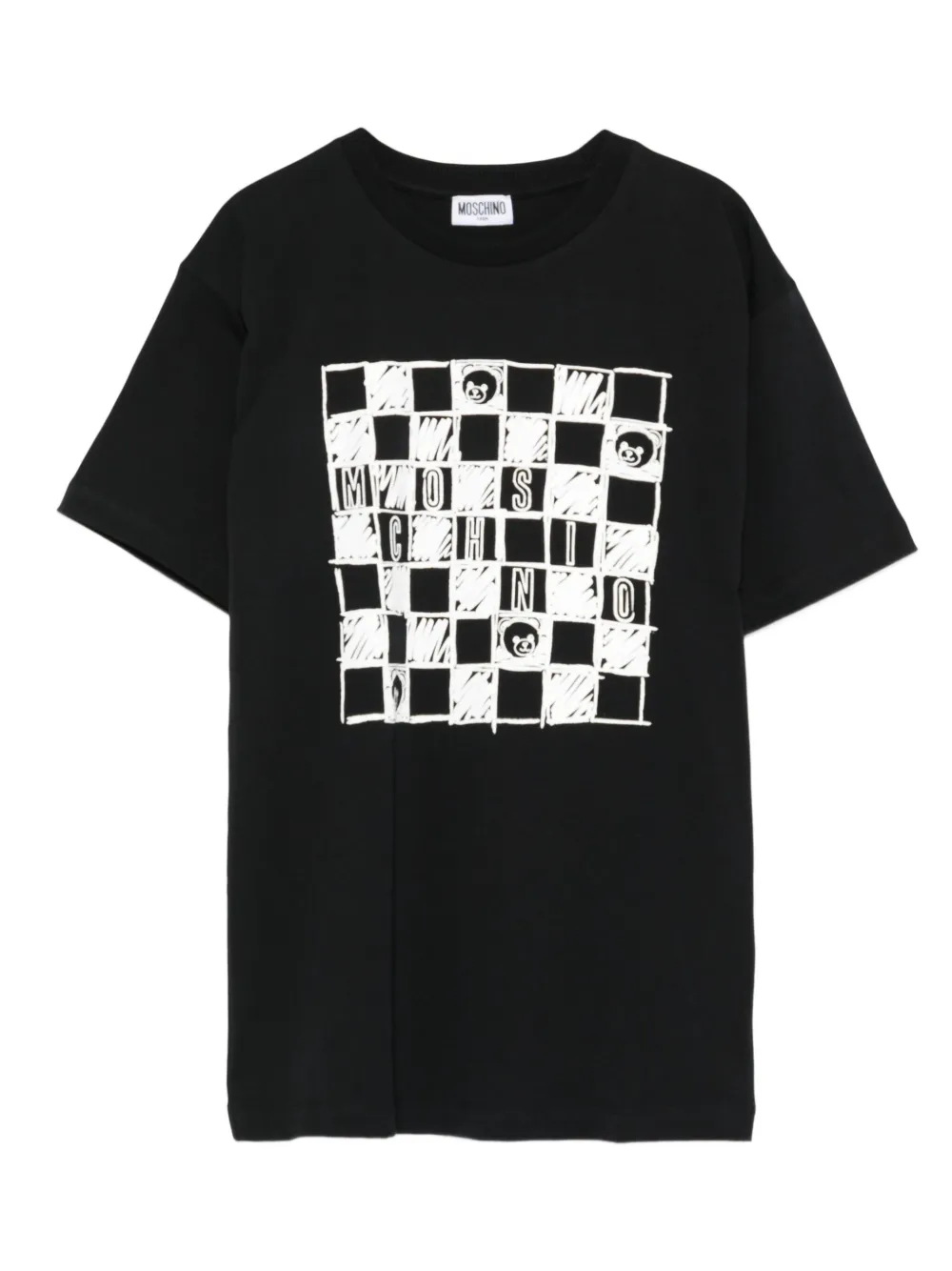 

Футболка с логотипом шахматной доски Moschino Kids, черный