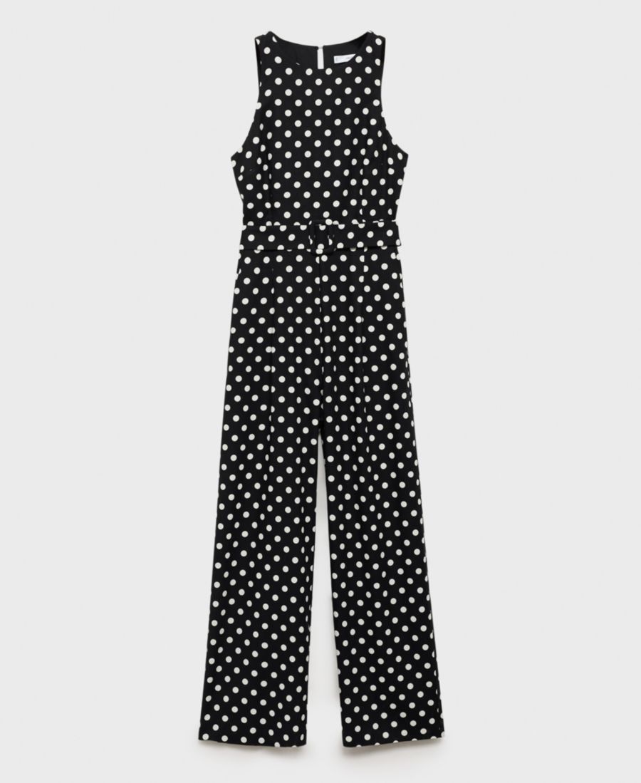 

Женский льняной комбинезон в горошек с поясом MANGO, Black