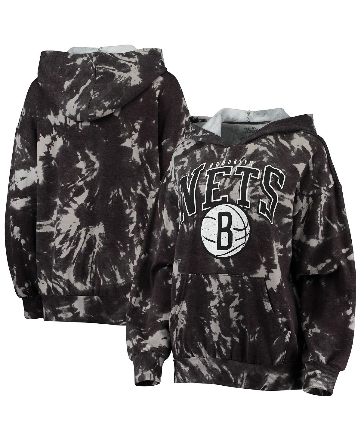 

Женский черный пуловер с капюшоном Brooklyn Nets Burble Tie-Dye Tri-Blend Majestic, черный