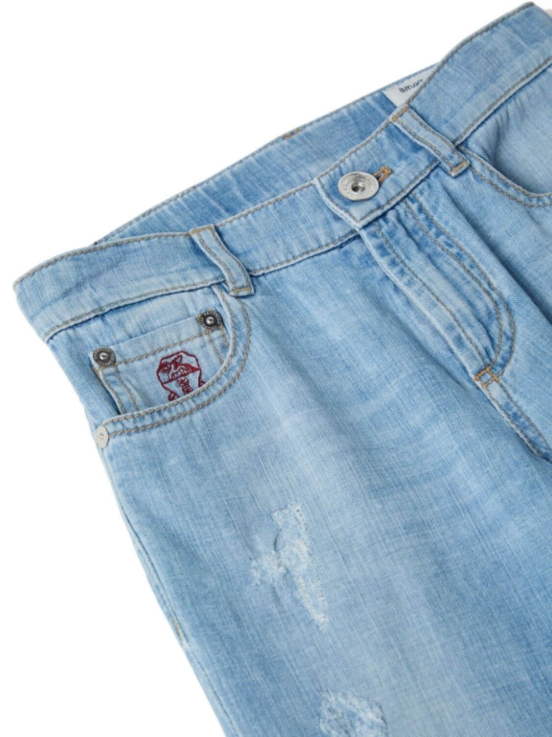 Brunello Cucinelli Kids прямые джинсы с эффектом потертости, синий — фото 3