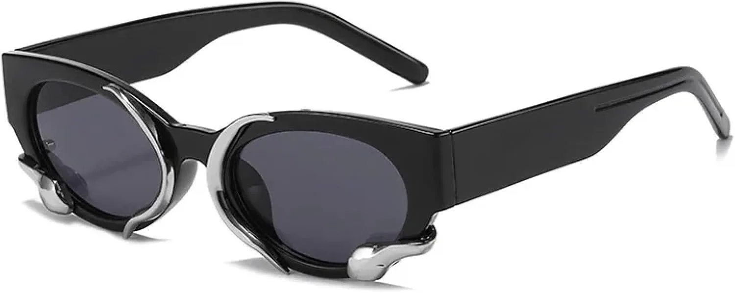 

Ретро-солнцезащитные очки «кошачий глаз» для женщин, модные, с металлическим декором, в стиле панк, с защитой от УФ-излучения UV400 VVTWSSW, C1black-black