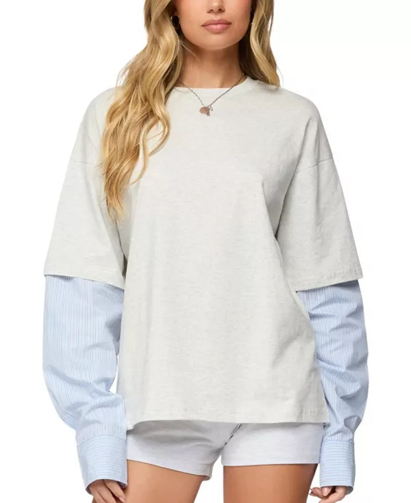 

Портновский топ свободного кроя с многослойной отделкой Edikted, серый