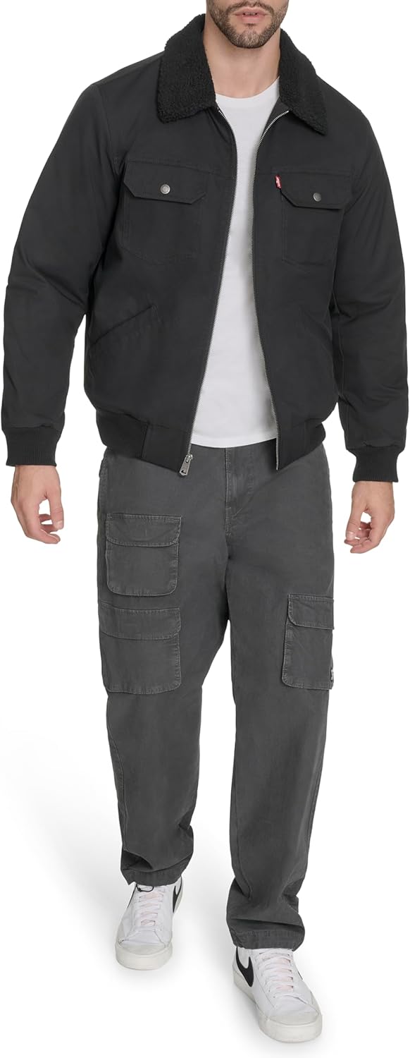Мужская куртка-бомбер Levi's с подкладкой из шерпы и отложным воротником, Black — фото 2