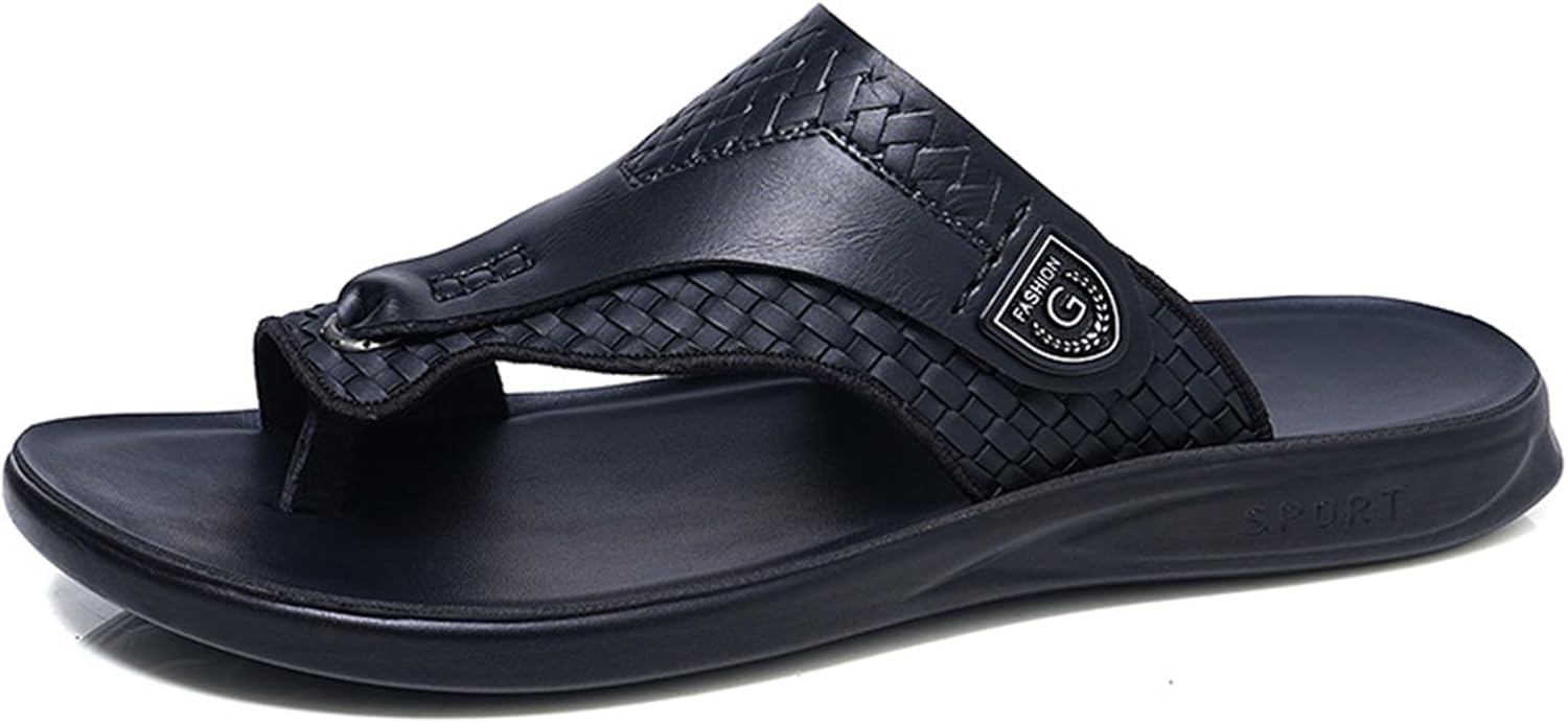 

Мужские модные шлепанцы из кожи, сандалии с открытым носком, удобные повседневные тапочки, летние сандалии-слипы для мужчин Abborora, черный