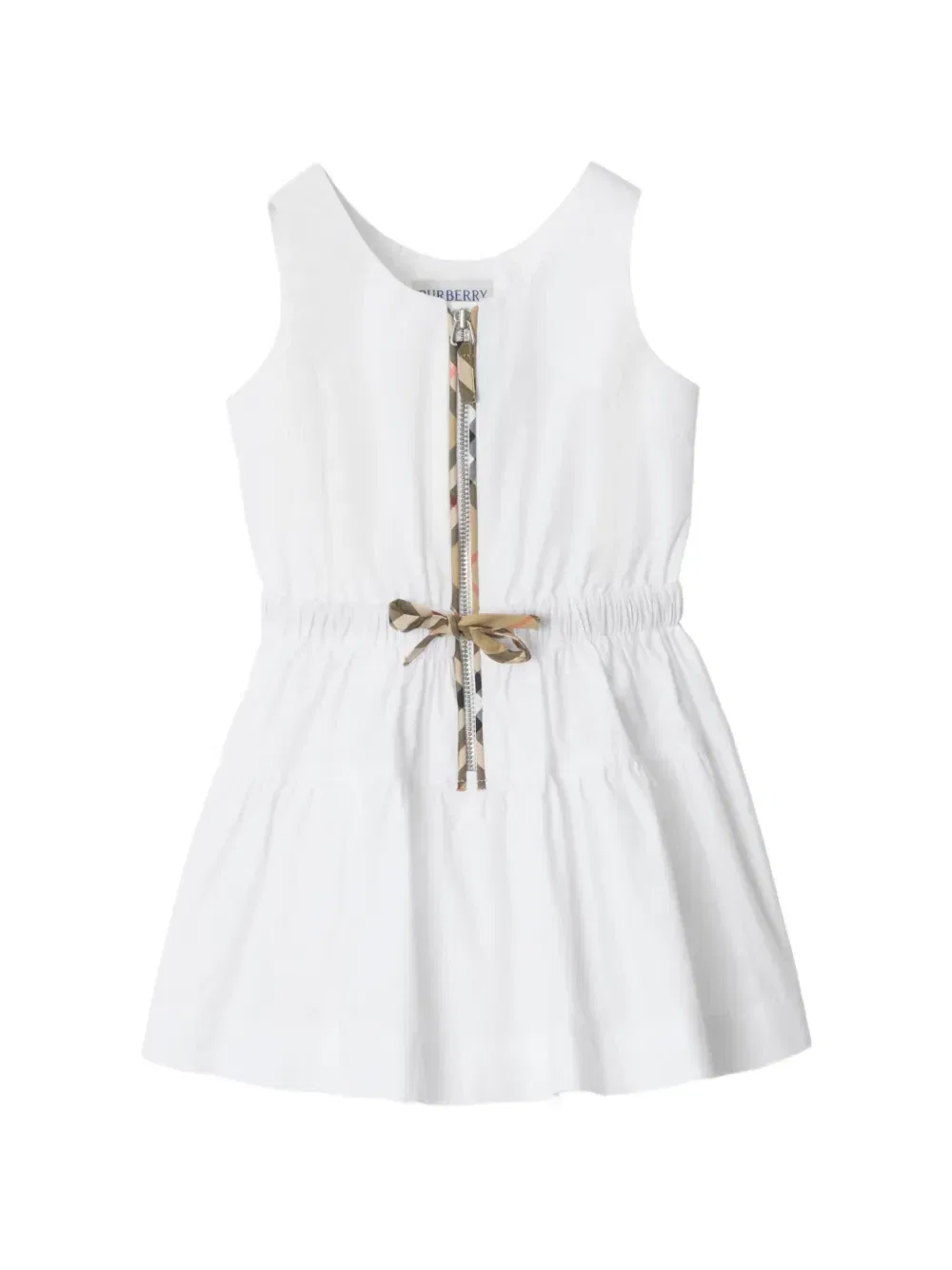 Платье из хлопка с отделкой в клетку Burberry Kids, белый