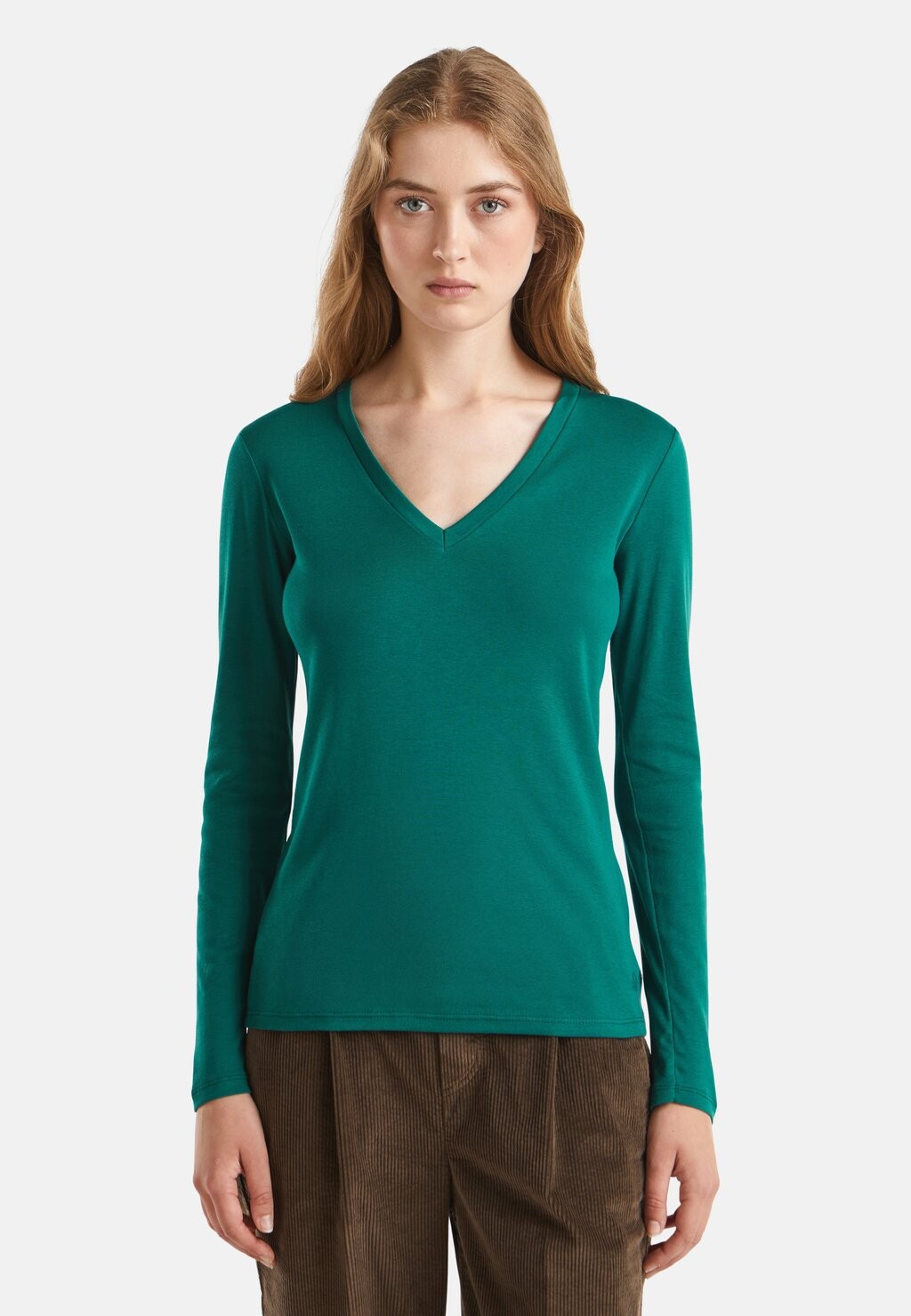 

Топ с длинными рукавами WITH V-NECK United Colors of Benetton, зеленый