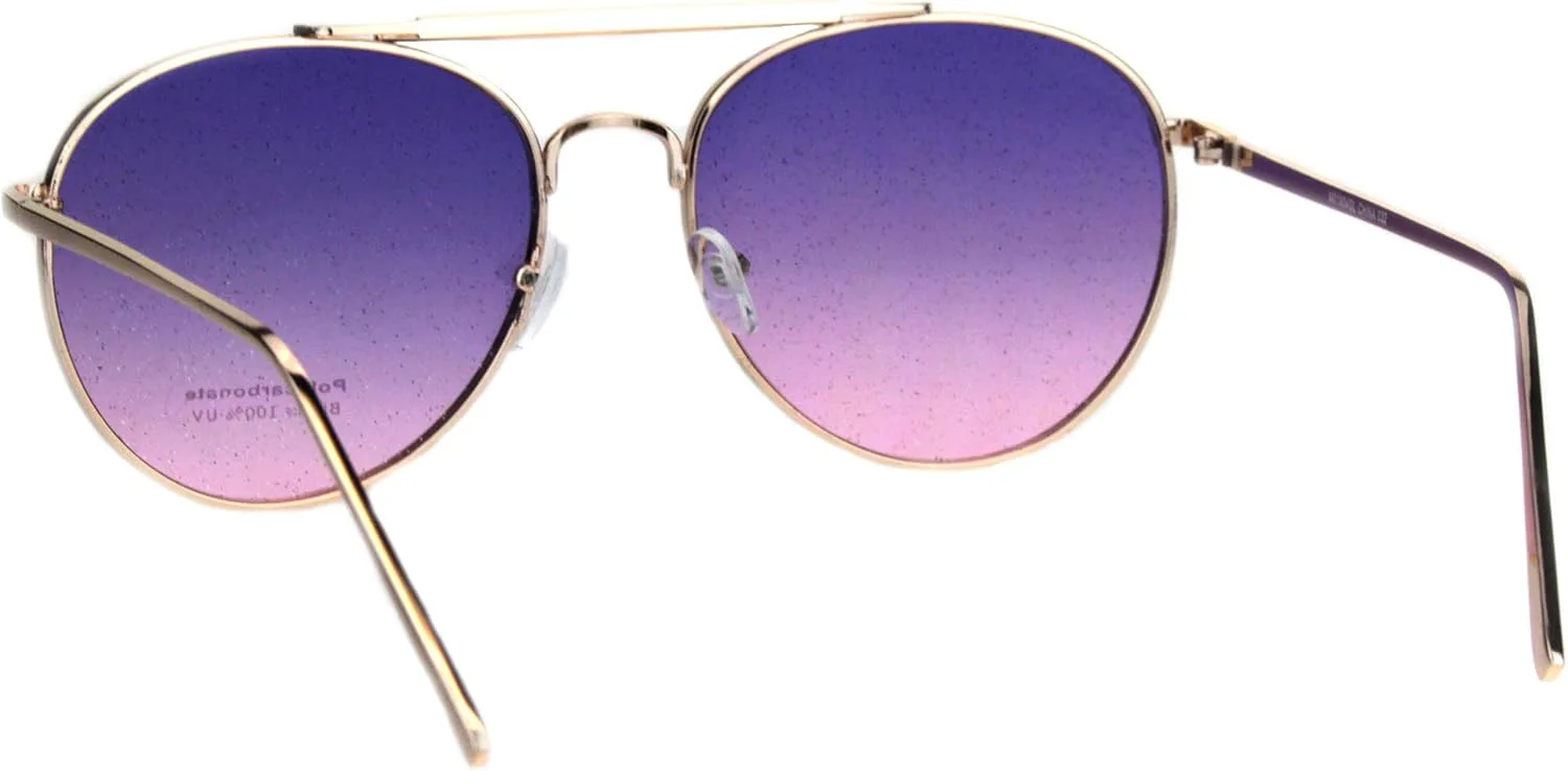 

Женские солнцезащитные очки в стиле «пилот» с блестящими линзами, металлическим плоским верхом и двойной перемычкой, в стиле «офицерские» SA106, Gold Purple Pink
