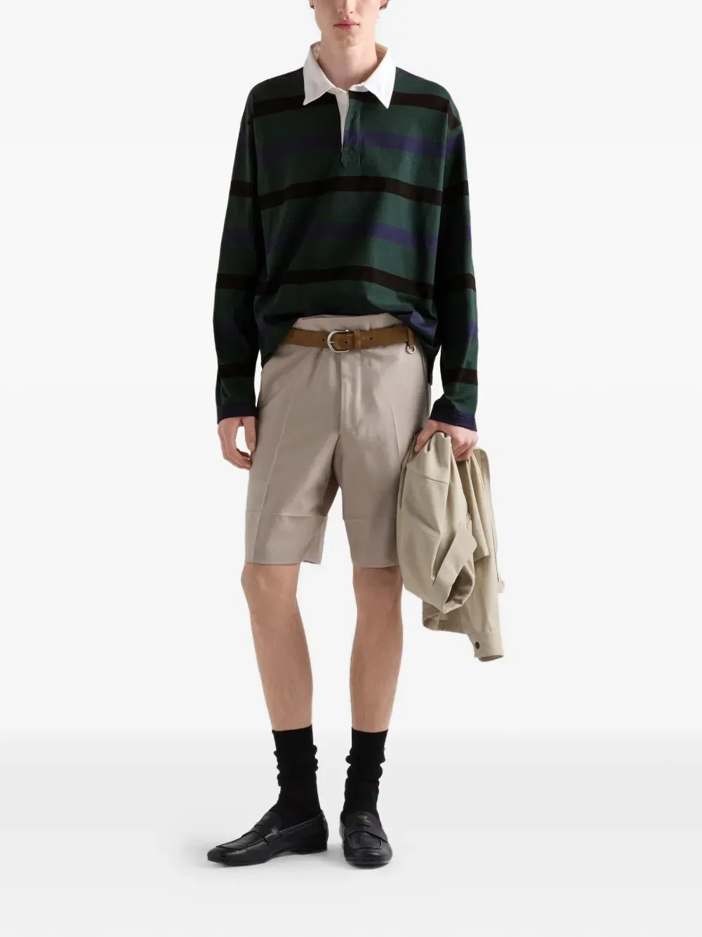 Хлопковая рубашка-поло с длинными рукавами Prada, зеленый — фото 2