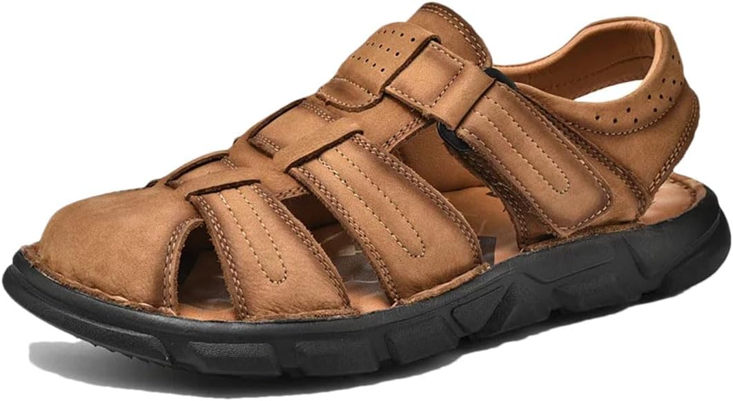 

Мужские легкие обувь из натуральной кожи для улицы, удобные пляжные сандалии, модные повседневные гладиаторские кроссовки Generic, коричневый