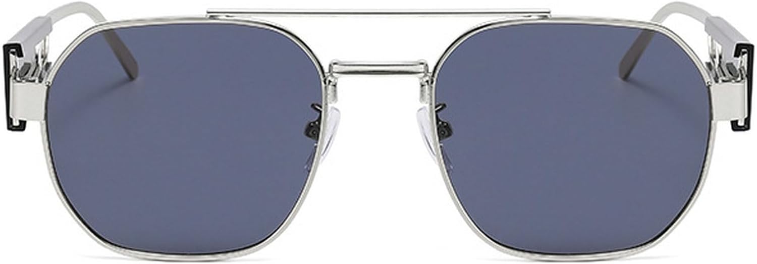 

Ретро-солнцезащитные очки-пилот для женщин и мужчин, модные квадратные солнцезащитные очки с двойным дужком, трендовые очки с защитой от УФ-излучения UV400 mincl, Silver Black