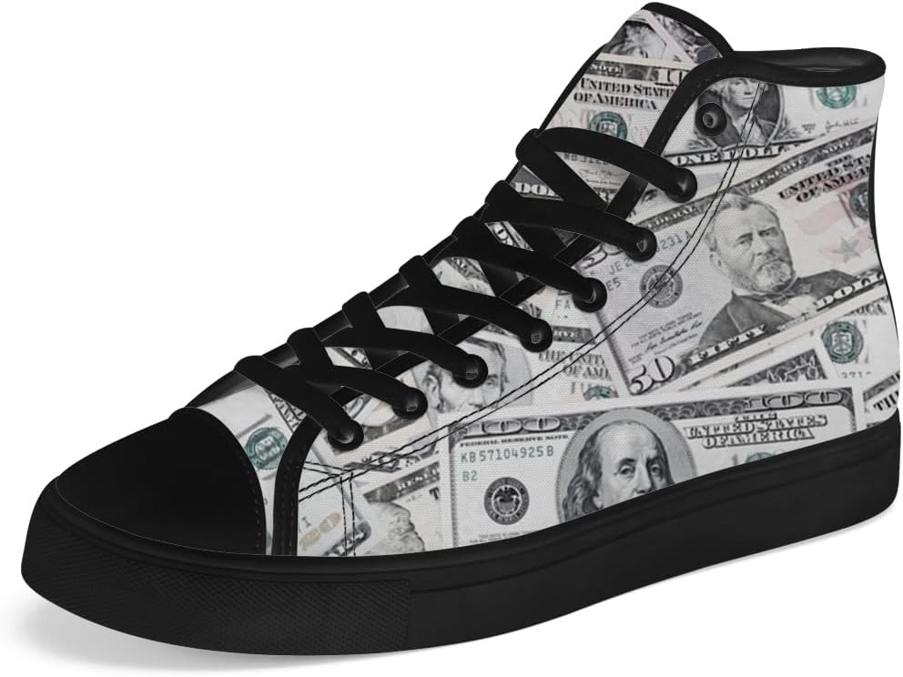 

Кеды на высокой подошве Chebing с долларовым принтом, тканевые, шнуровка, повседневная обувь, подарок для мужчин и женщин, 612 Gray