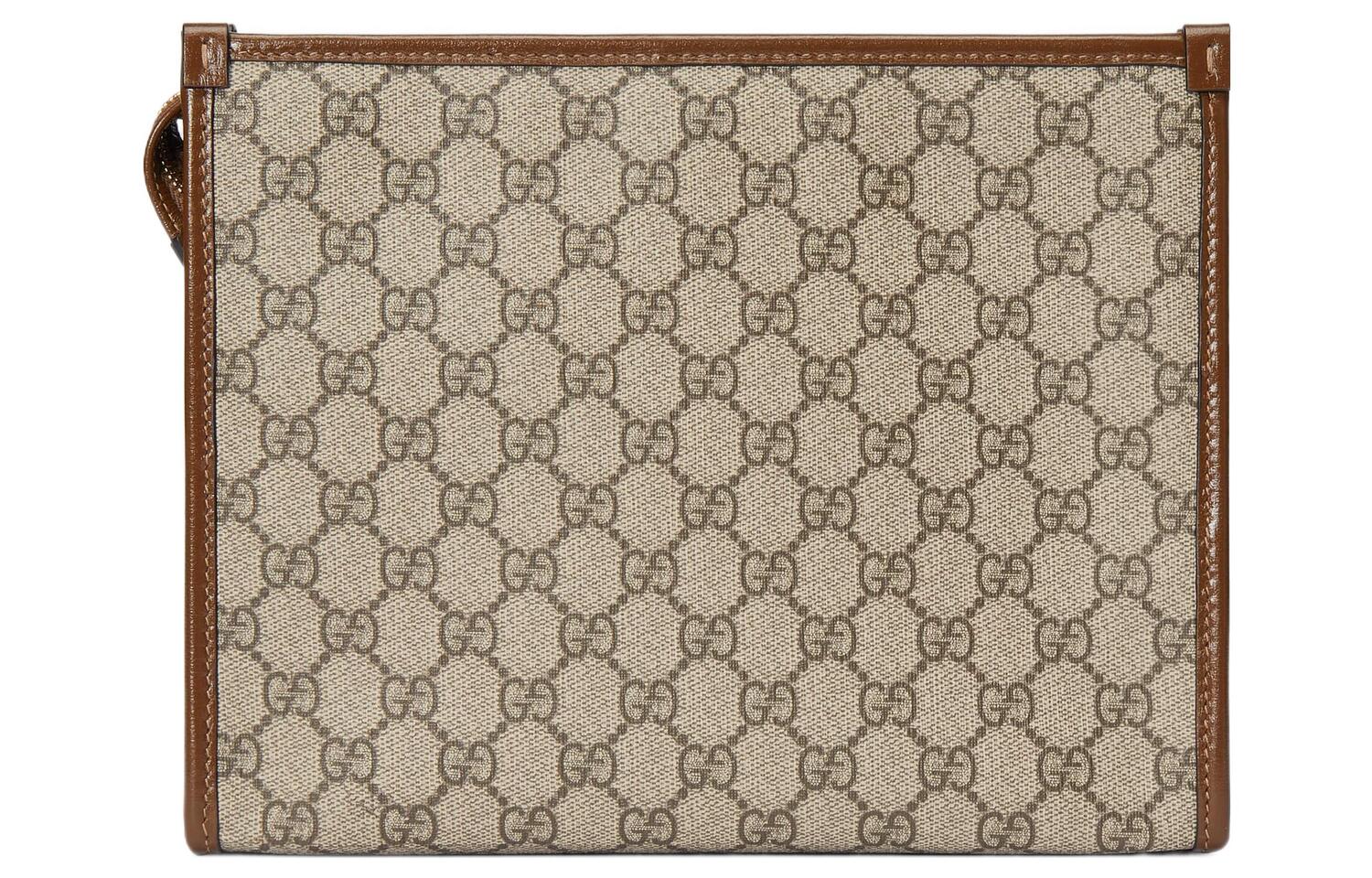 Gucci Мужская косметичка-клатч из холста с кожаной отделкой, цвет черный — фото 3
