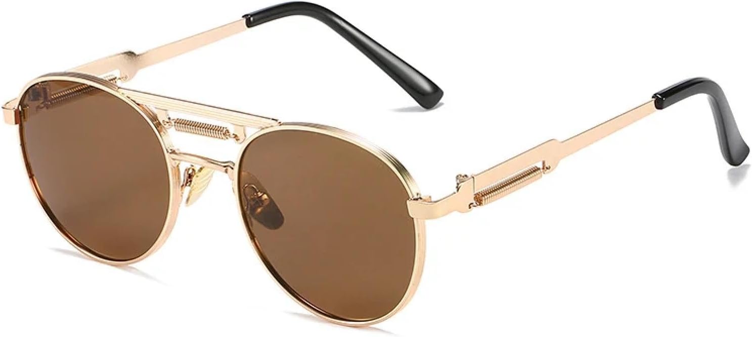 

Ретро-металлические панк круглые солнцезащитные очки для женщин, модные, с прозрачными линзами и зеркальной защитой, защита от УФ-излучения UV400, трендовые для мужчин, весна TVTBBVV, Golden Tea